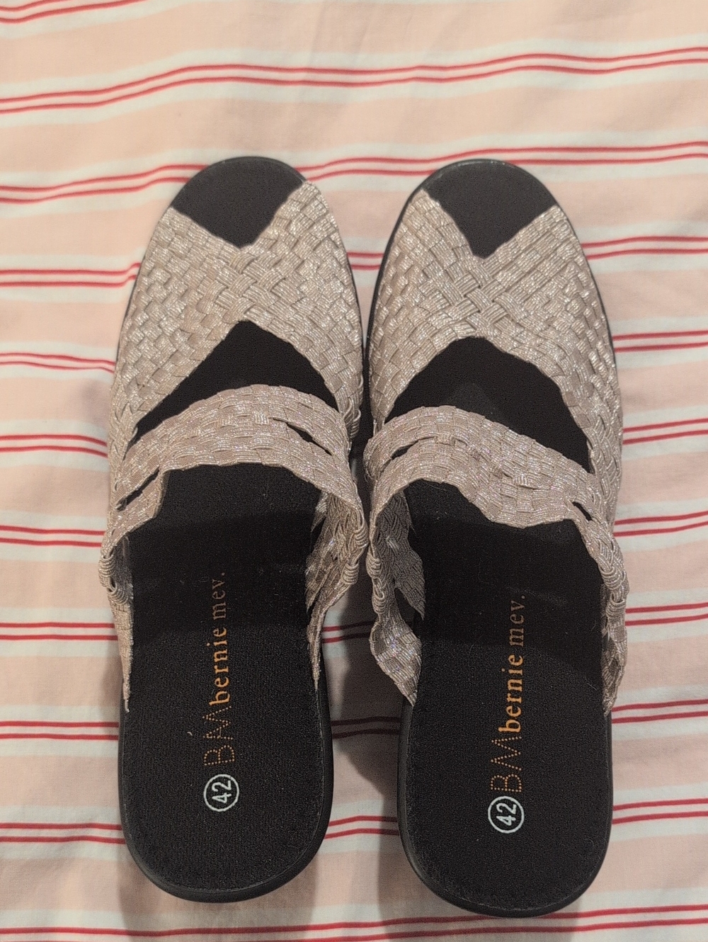 bernie mev. Metallic Beige Woven Slip-On Mules